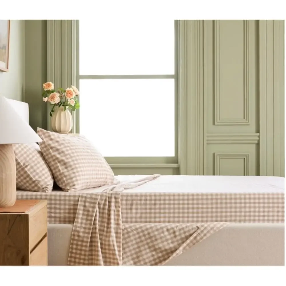 New! Quince Queen Organic Crisp Percale Cotton Gingham Duvet Set